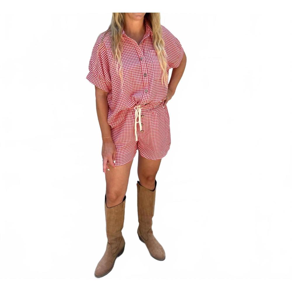 NEW SEWN AND SEEN scout button down top and short set in red